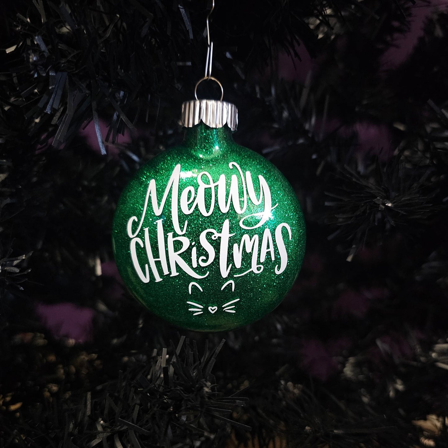 Meowy Christmas Glass Ornament