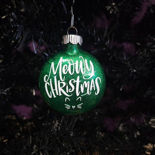 Meowy Christmas Glass Ornament