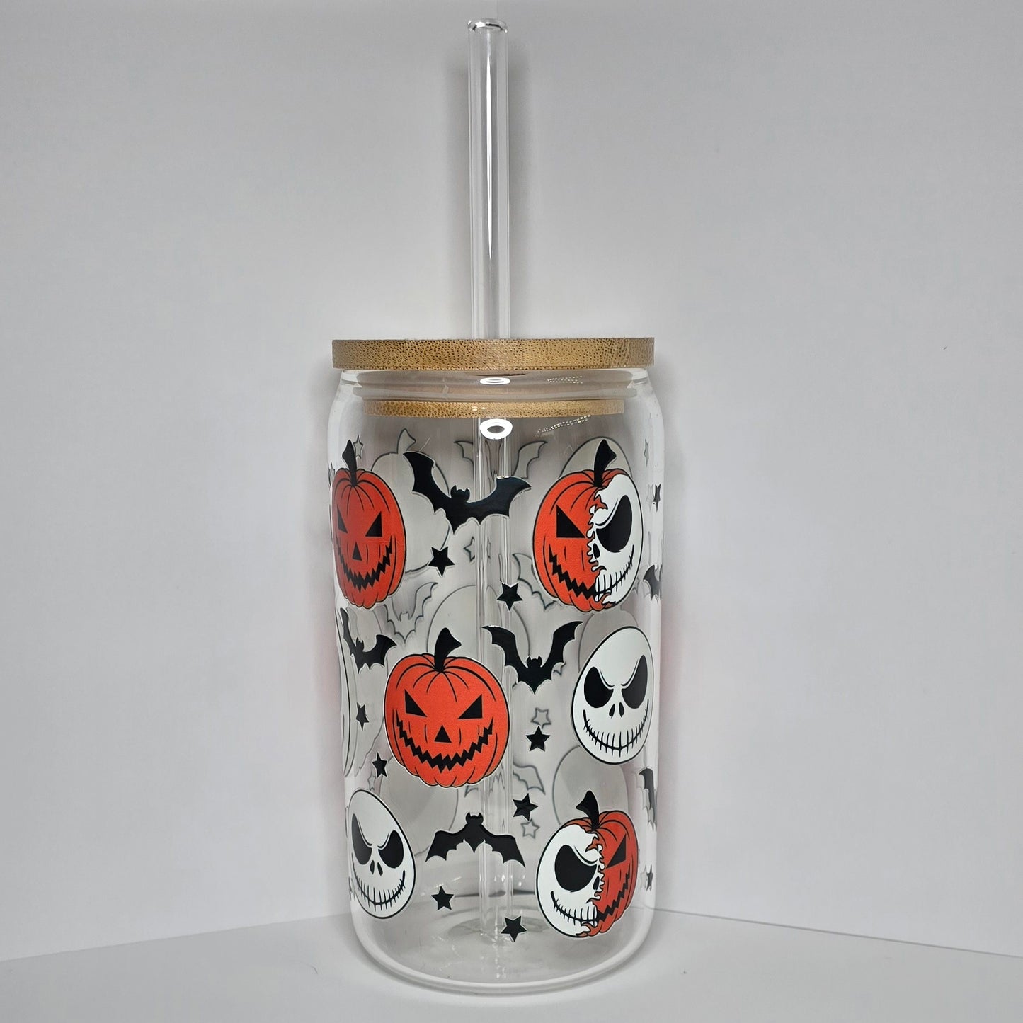 Jack Skellington 16 oz Glass Can Cup