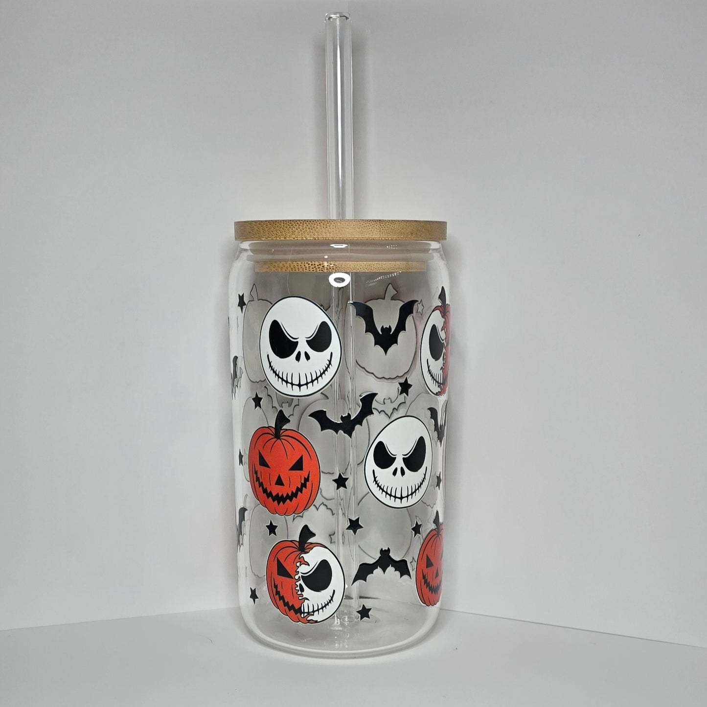 Jack Skellington 16 oz Glass Can Cup
