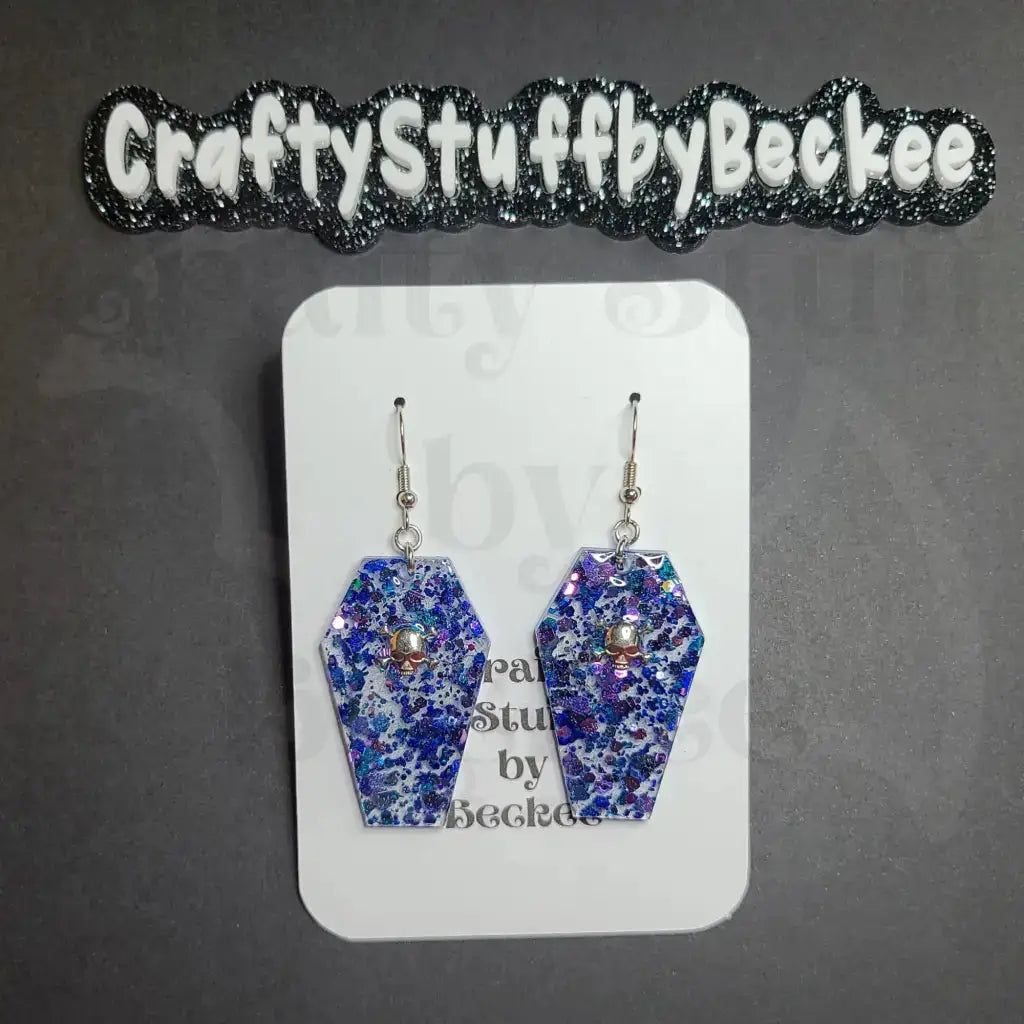 Coffin with Skull Dangle Earrings - Blue - Earrings