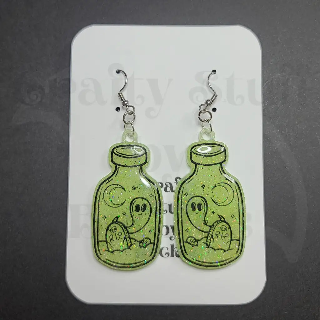 Cute Ghosts In Jars Dangle Earrings - Green - Earrings