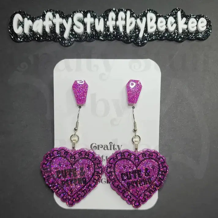 Cute & Psycho Dangle Heart and Coffin Stud Earring Set -