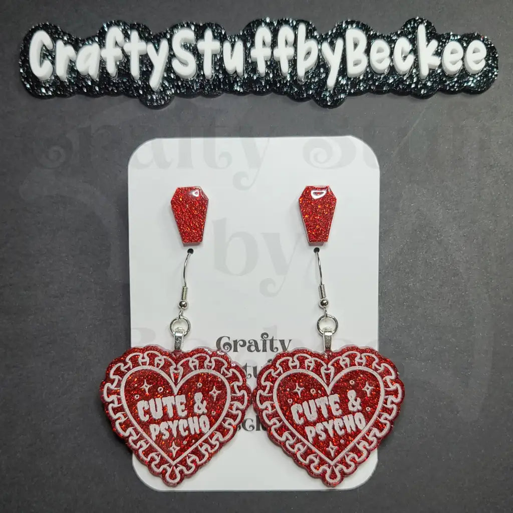 Cute & Psycho Dangle Heart and Coffin Stud Earring Set -