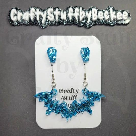 Dangle Bats and Coffin Stud Earring Set - Earrings