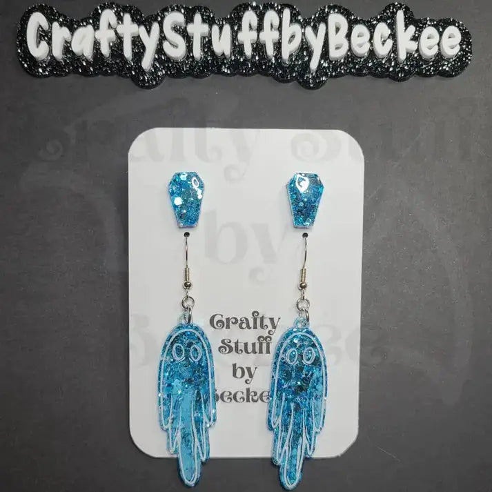 Dangle Ghosts and Coffin Stud Earring Set - Aqua Blue -