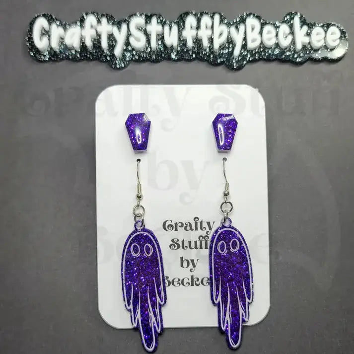 Dangle Ghosts and Coffin Stud Earring Set - Earrings