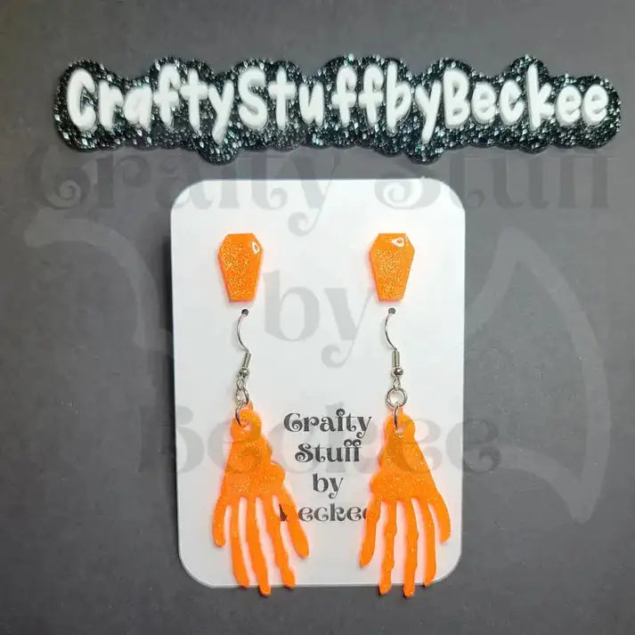 Dangle Skeleton Hand and Coffin Stud Earring Set - Dark