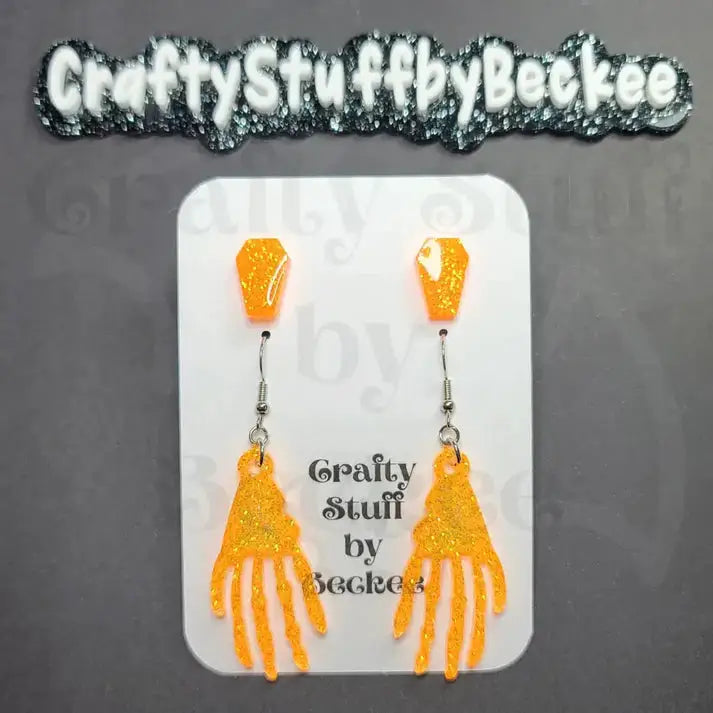 Dangle Skeleton Hand and Coffin Stud Earring Set - Light