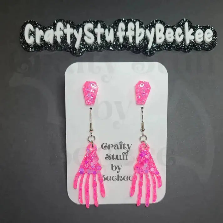 Dangle Skeleton Hand and Coffin Stud Earring Set - Light