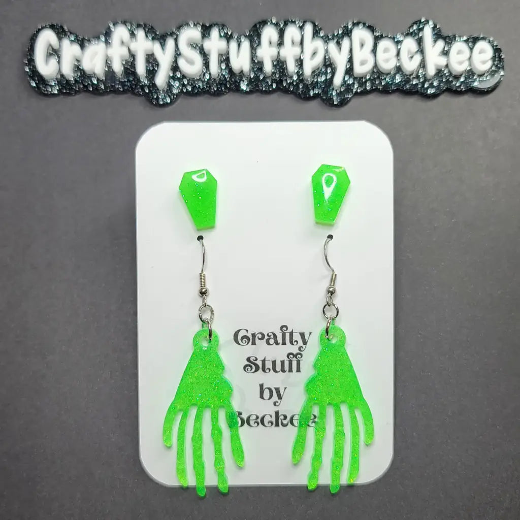 Dangle Skeleton Hand and Coffin Stud Earring Set - Earrings