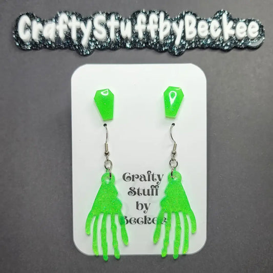 Dangle Skeleton Hand and Coffin Stud Earring Set - Earrings