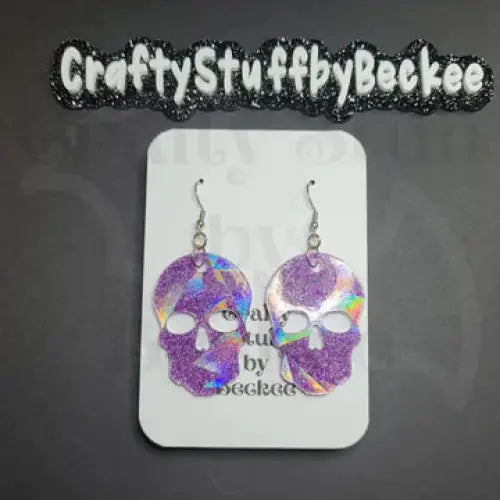 Holographic Skull Dangle Earrings - Purple - Earrings