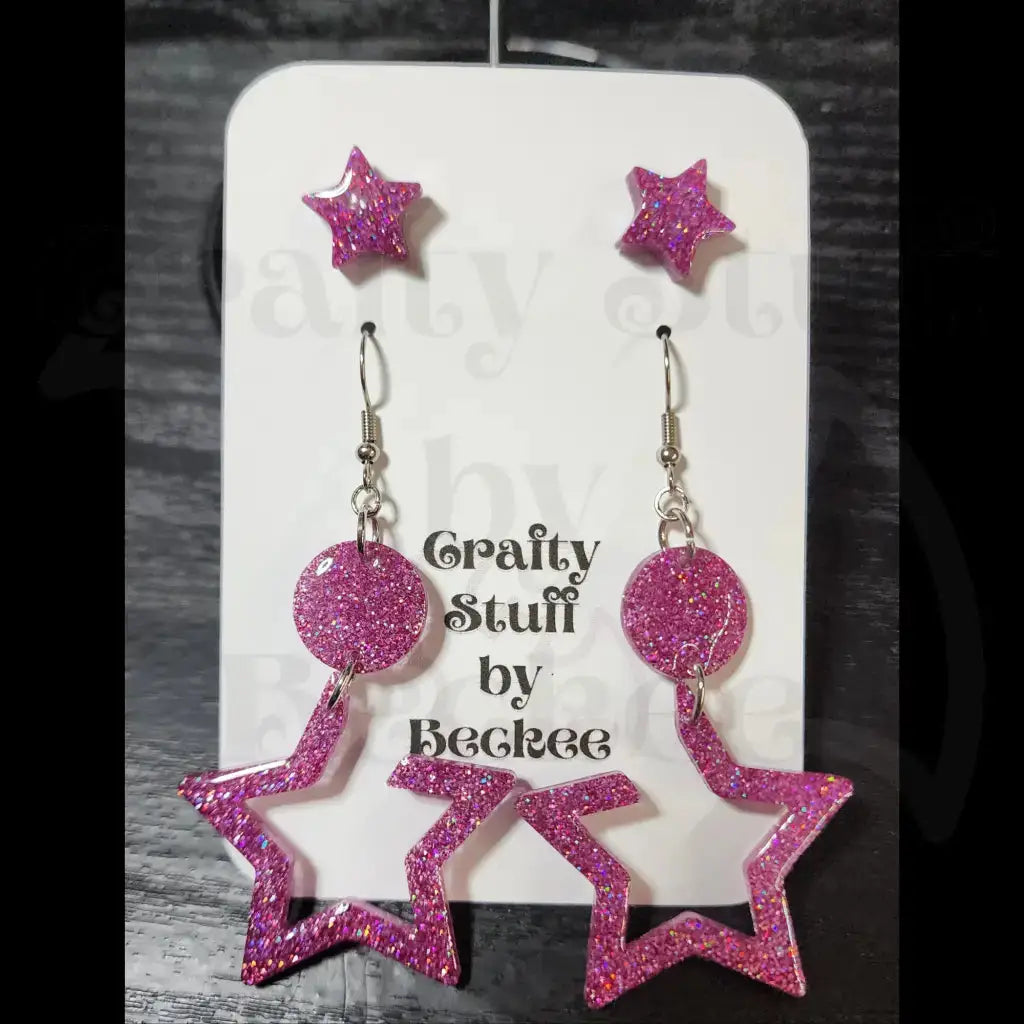 Open Star Dangle and Matching Stud Earring Set - Holographic
