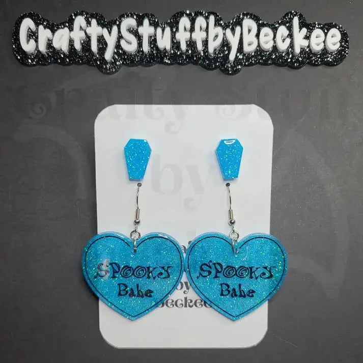 Spooky Babe Dangle Heart and Coffin Stud Earring Set -