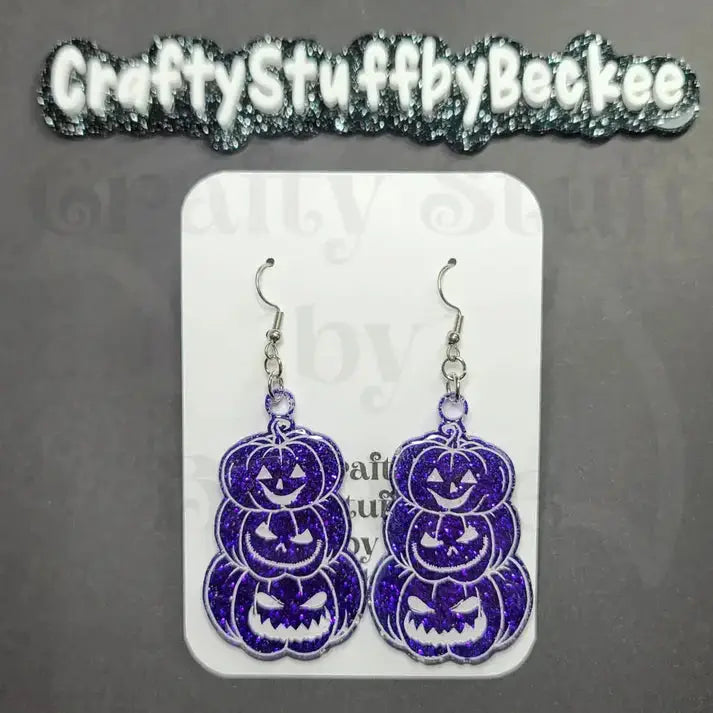 Trio of Jack O Lanterns Dangle Earrings - Blue - Earrings