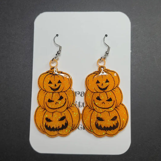 Trio of Jack O Lanterns Dangle Earrings - Orange - Earrings