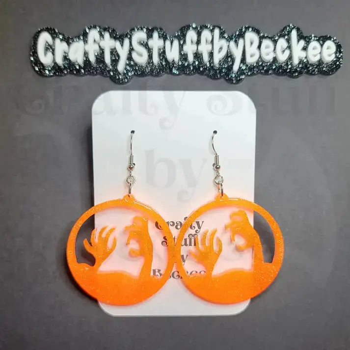 Zombie Hands Dangle Earrings - Dark Orange - Earrings