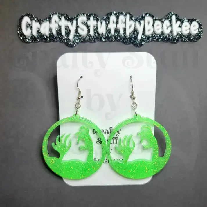 Zombie Hands Dangle Earrings - Green - Earrings
