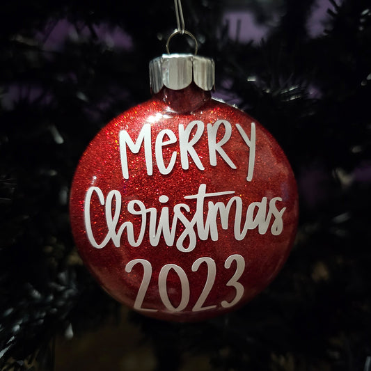 Merry Christmas 2023 Glass Ornament