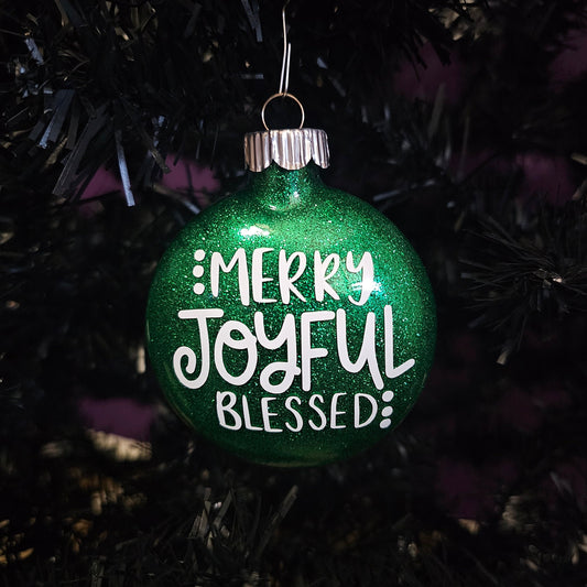 Merry Joyful Blessed Glass Ornament