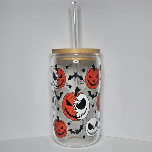 Jack Skellington 16 oz Glass Can Cup