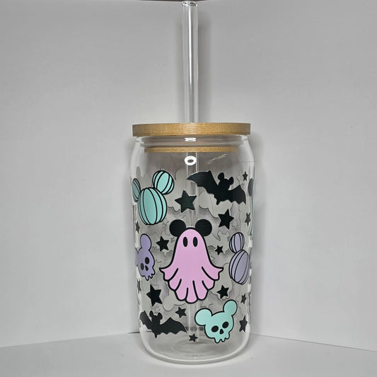 Ghost Mouse 16 oz Glass Can Cup