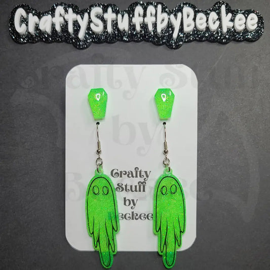 Dangle Ghosts and Coffin Stud Earring Set - Earrings