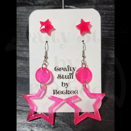 Hot Pink Star Dangle and Matching Stud Earring Set -