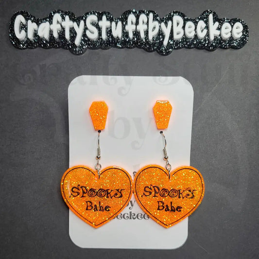Spooky Babe Dangle Heart and Coffin Stud Earring Set -